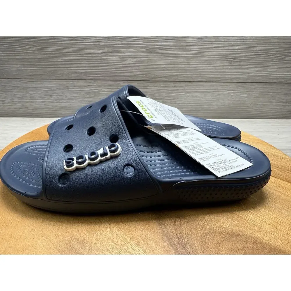 Classic Crocs navy blue slid on relaxed fit sandals h4 M3 W5 NWT